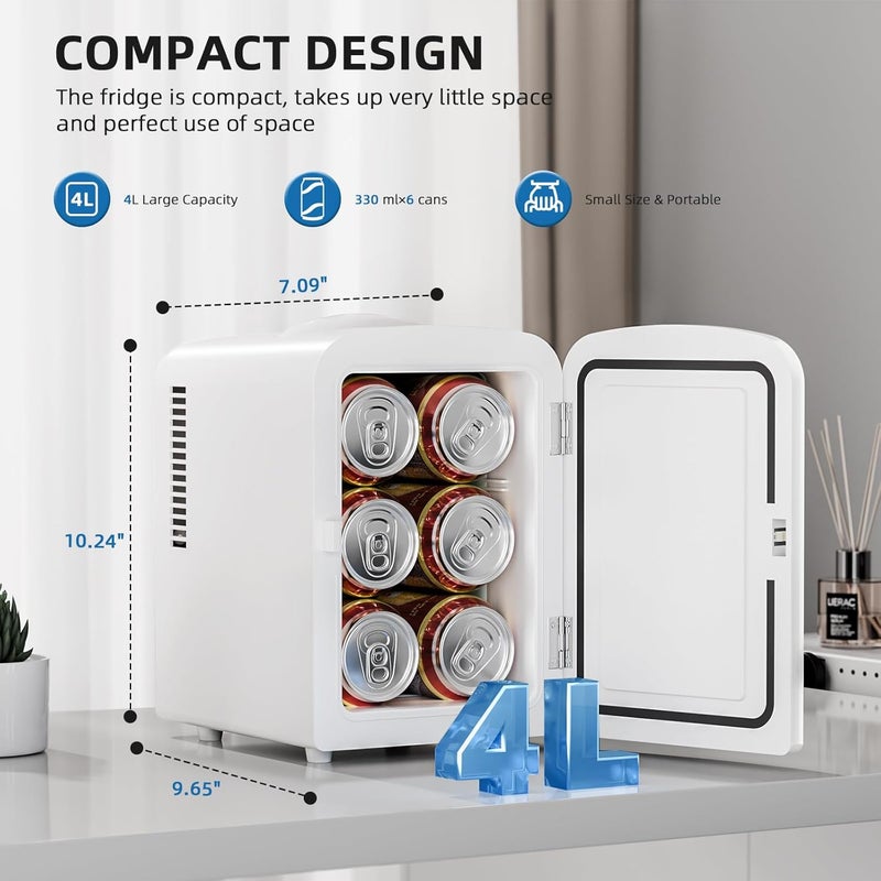 Electactic Compact Refrigerator, Portable Mini Fridge, Skin Care 4L Capacity/6 Cans, for Bedroom, Car, Office & Dorm, Small Cooler for Cosmetics, Beverage and Food, White - Image 5